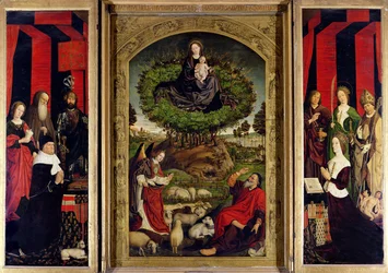Das Triptychon des Mose und des brennenden Dornbuschs, um 1476